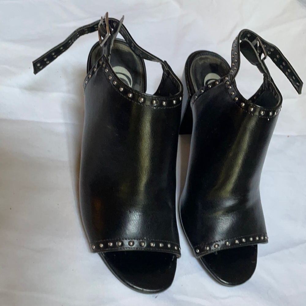 Black peep toe heels with stud detail.  Size 8